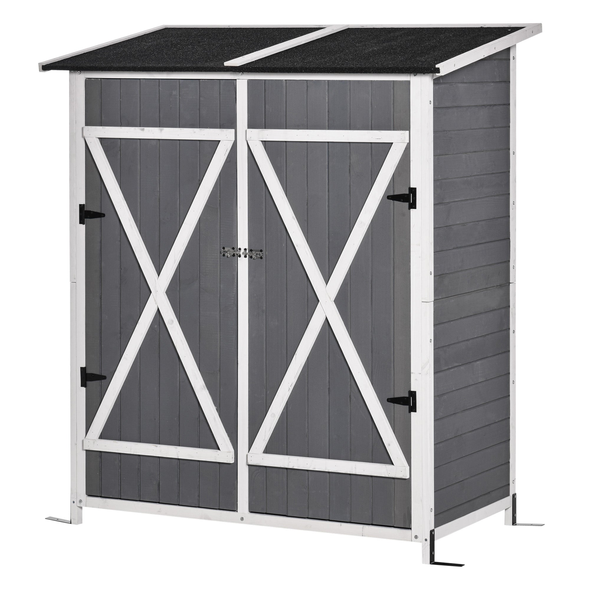 Wooden Garden Shed with 2 Doors, Outdoor Garden Tool Cabinet with a Stool, 139x75x147/160cm - Borge' Group Limited