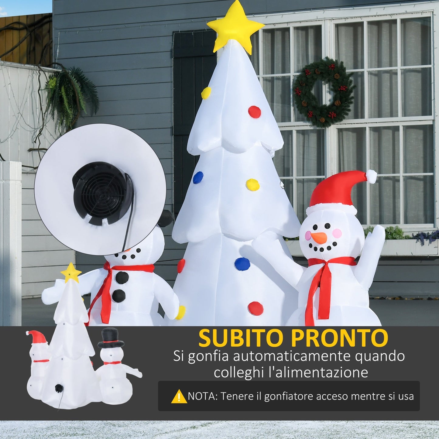 Inflatable Christmas tree with snowman Christmas decoration with led lights for garden and home - multicolor - Borgè