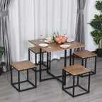 Set 5 pieces Table bar with industrial style stools for kitchen, house or restaurant, black and wooden color - Borgè