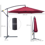Garden Umbrella 3x2.5 m Tilting Arm with Crank, Dark Red - Borge' Group Limited