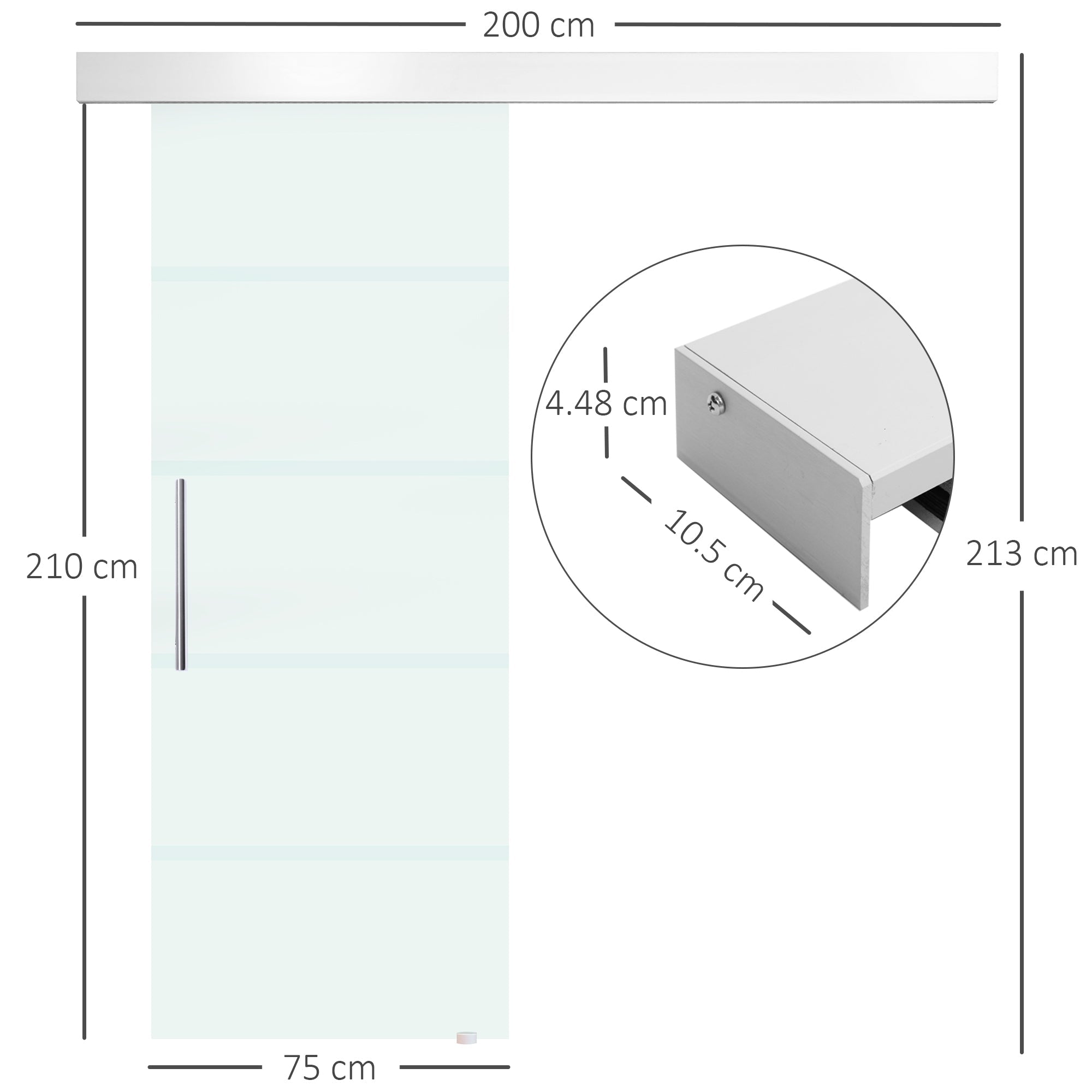 Sliding Glass stripes with aluminum track, 75x210cm - Borgè