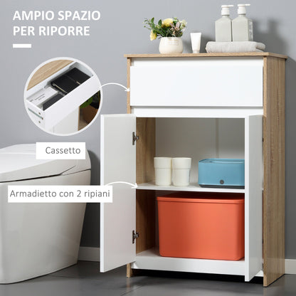 Kleankin Multiuse bathroom cabinet, bathroom cabinet with locker and drawer, space -saving, wood and white 60x30x90cm - Borgè