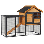Rabbit Cage with House, Ramp and Open Area, Light Yellow Wooden and Metal Rabbit Hutch, 122x63x92cm - Borge' Group Limited