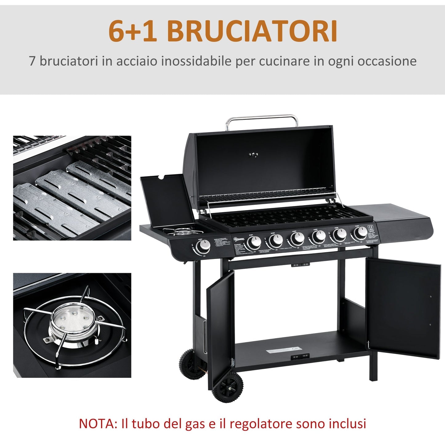 Black Gas Barbecue 20kw Burners and Side Stove - Borgè