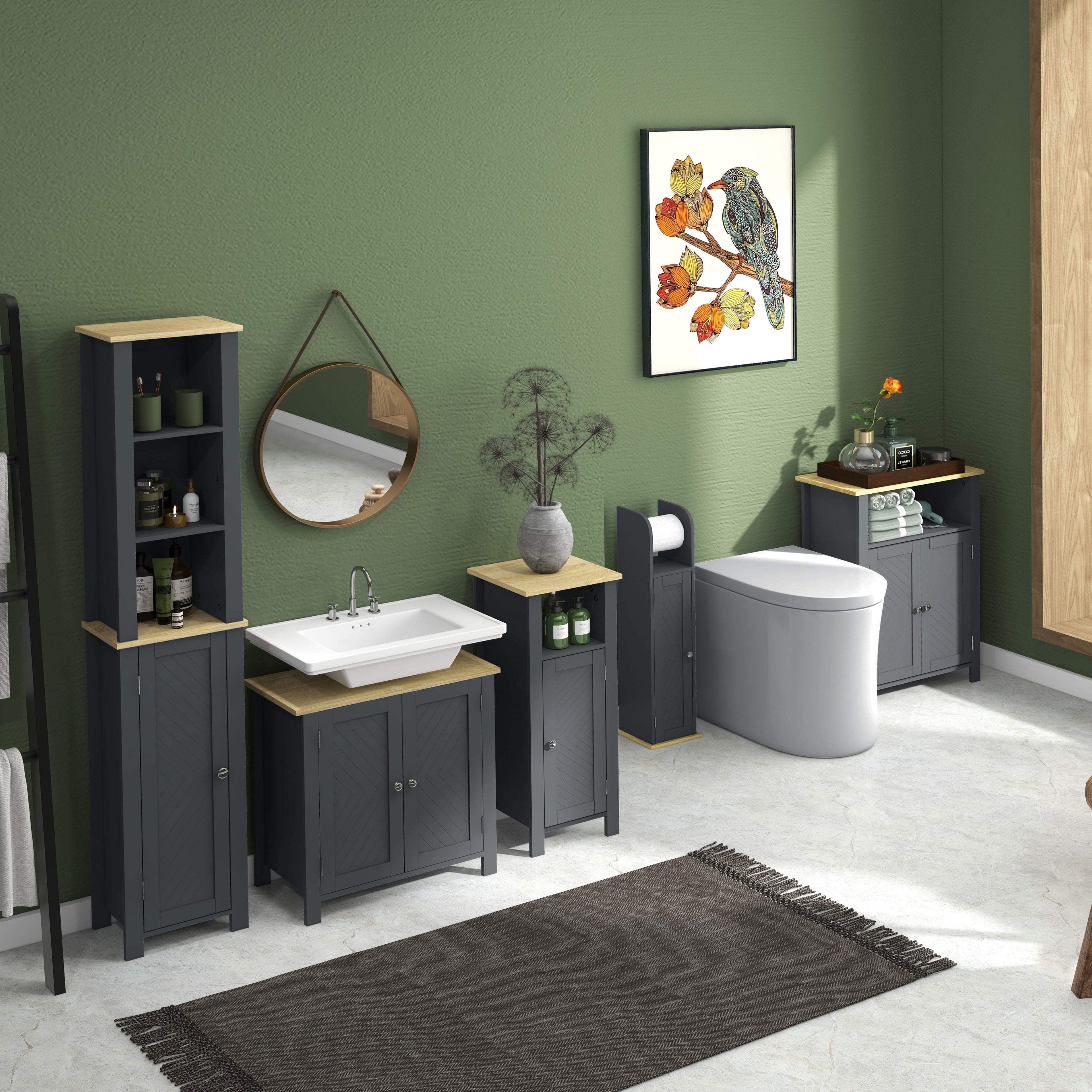 Bathroom Grey Sink Vanity with 2 doors in MDF and adjustable internal shelf | 60x30x60 cm - Borgè