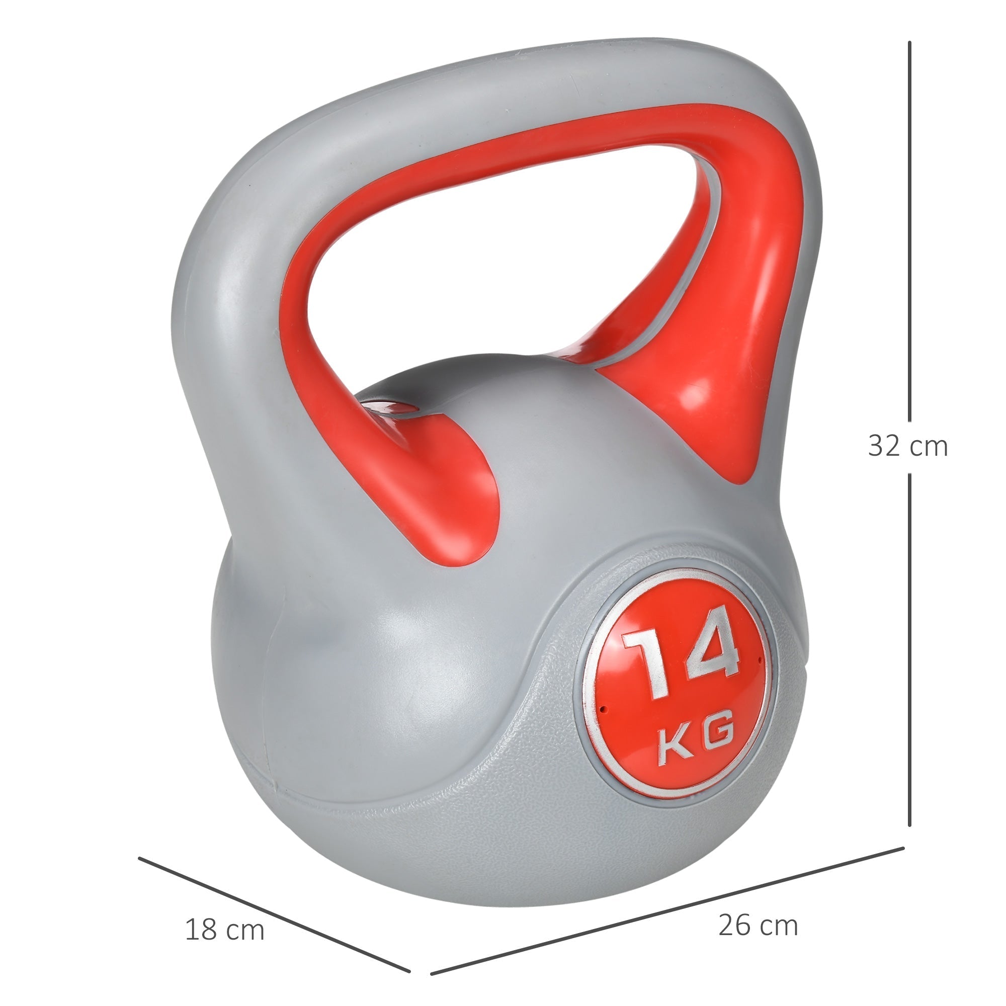 Kettlebell 14kg in PU and Sand with Flat Base and Handle for Deadlifts, Squats and Lifts, 26x18x32 cm, Red - Borge' Group Limited
