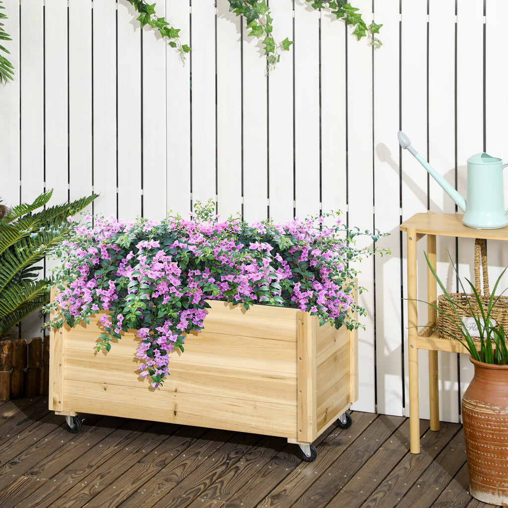 Outsunny garden flock with drainage hole and wheels, in fir wood, 89x48x47 cm - Borgè