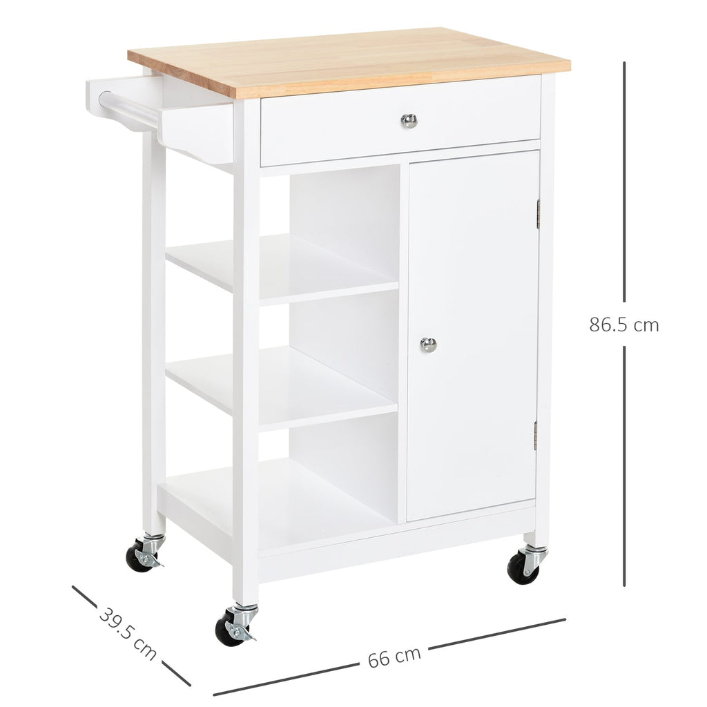 kitchen trolley with antina drawer and 3 open shelves in white wood 66 x 39.5 x 86.5 cm - Borgè