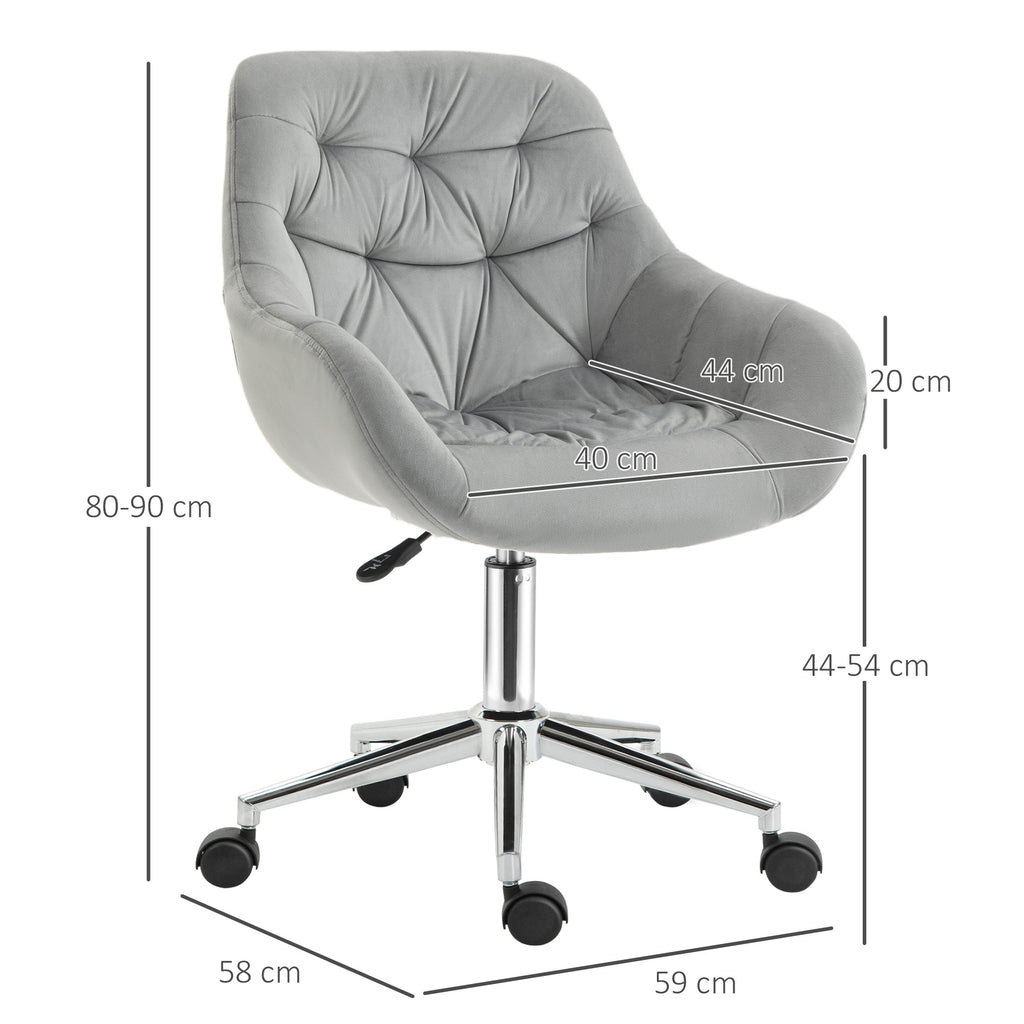 Vicetto swivel ergonomic office chair with adjustable height and wheels, velvet coating - Grey - Borgè