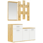 set for 3 in 1 entrance with wall hangers, mirror and boot with wooden bench - Borgè