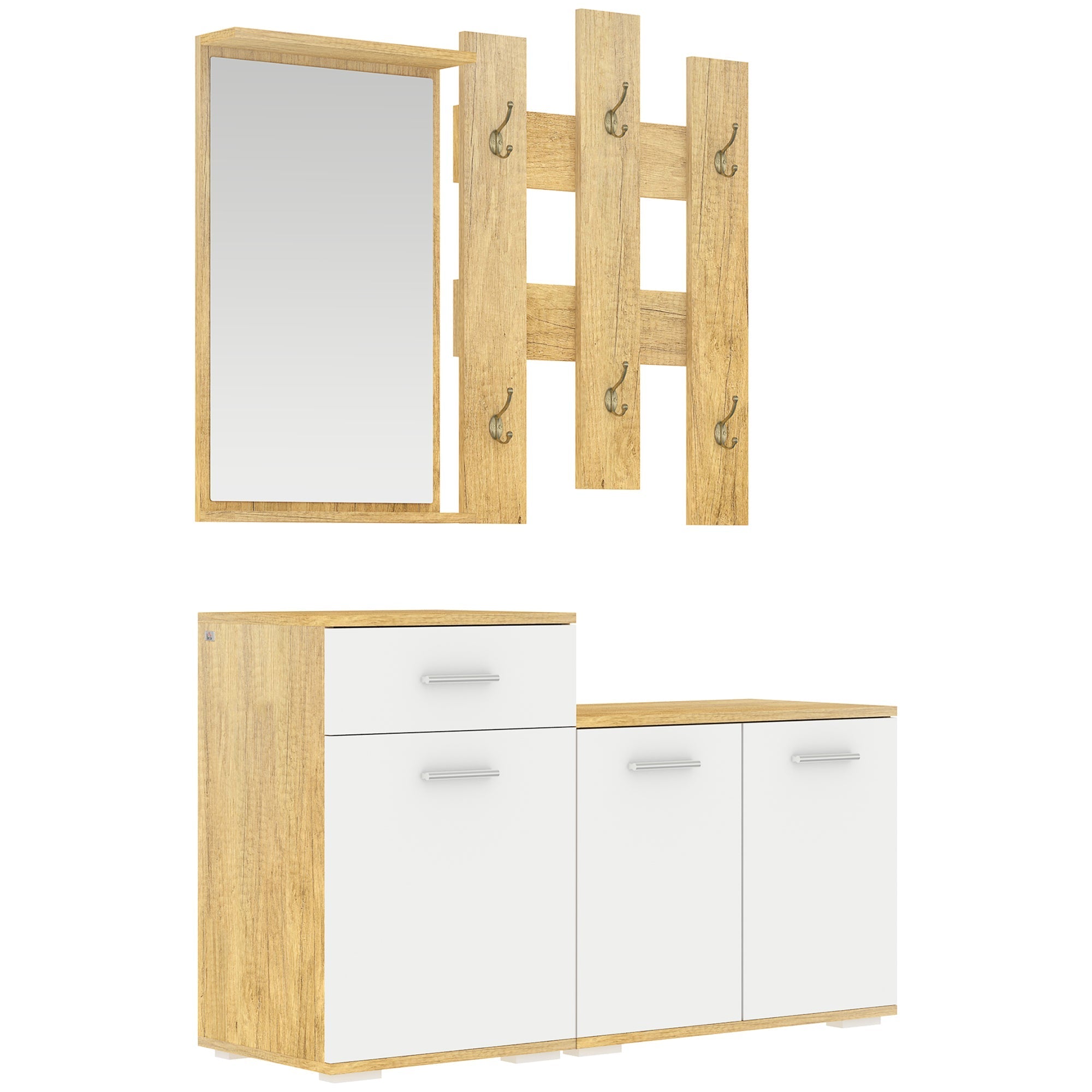 set for 3 in 1 entrance with wall hangers, mirror and boot with wooden bench - Borgè