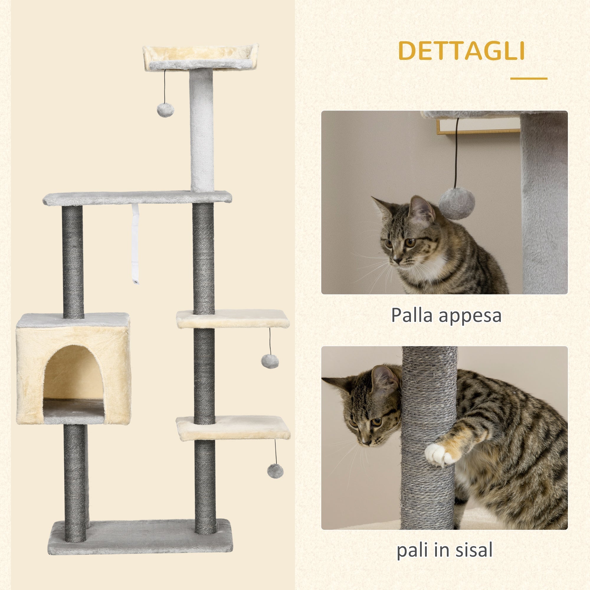 Cat Scratching Post 156cm Tall with Bed, House and Sisal Scratching Posts - Borge' Group Limited