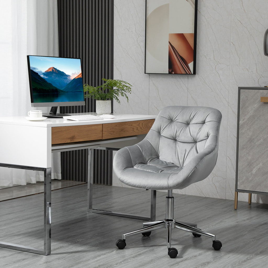 Vicetto swivel ergonomic office chair with adjustable height and wheels, velvet coating - Grey - Borgè