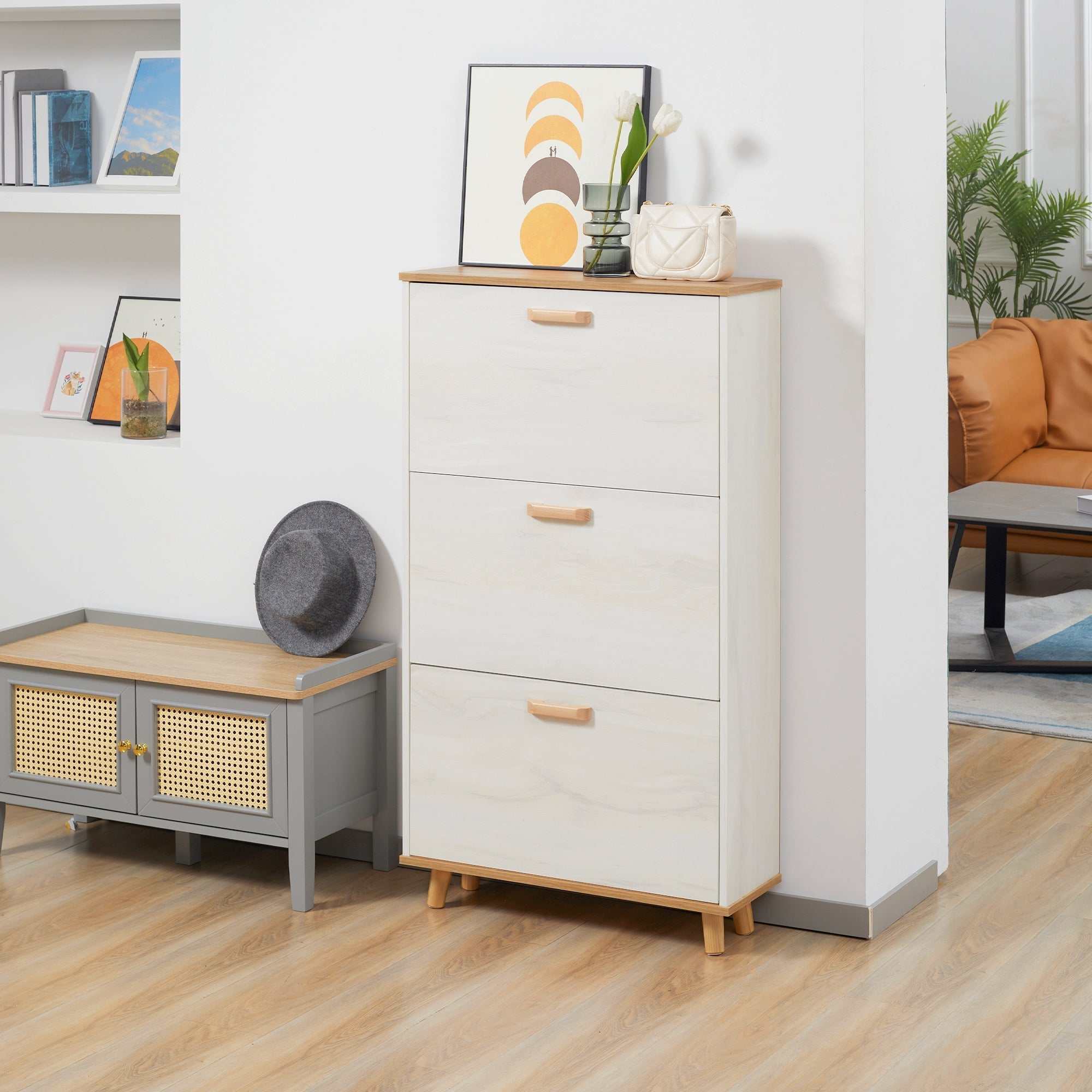 Mobile Scarpper saving in chipboard with 3 drawers and 2 adjustable internal shelves, 70x23.5x122 cm, white - Borgè