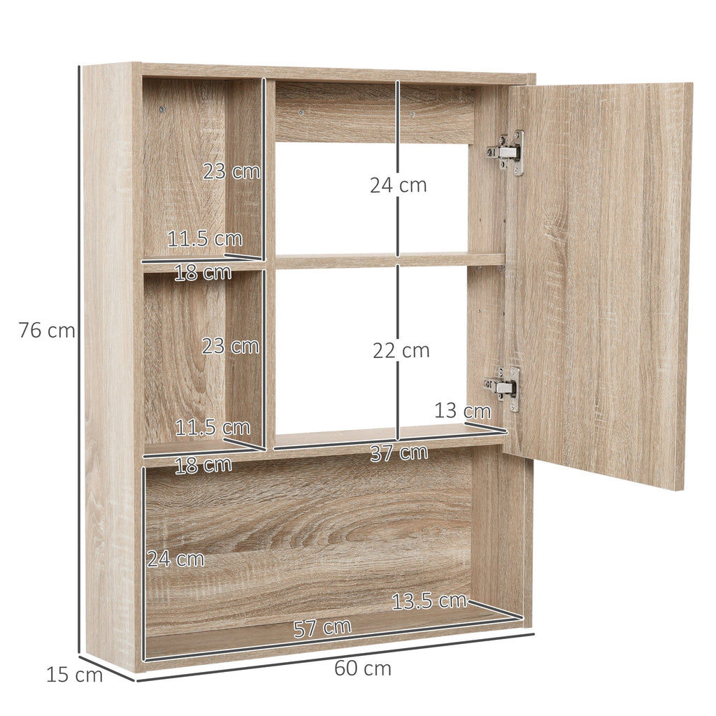 kleankin mirror cabinet for bathroom with adjustable shelf oak wall mounting - Borgè