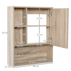 kleankin mirror cabinet for bathroom with adjustable shelf oak wall mounting - Borgè