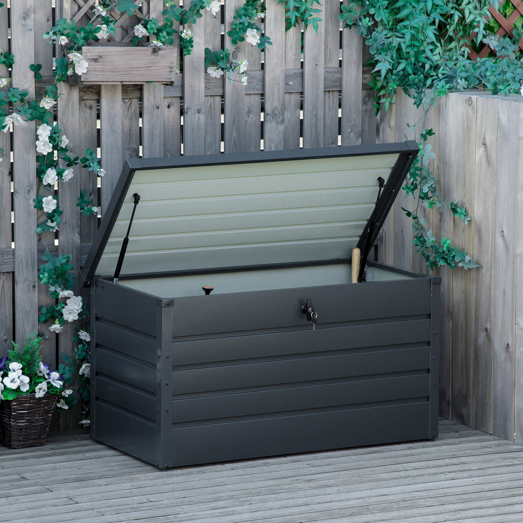 Garden Storage Bench with Key, Modern Steel Chest, Grey, 120x62x62cm - Borge' Group Limited
