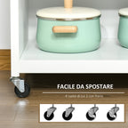Multiuse saving kitchen cart with drawer, locker and 4 wheels, in white wood, 67x48x86.5cm - white - Borgè
