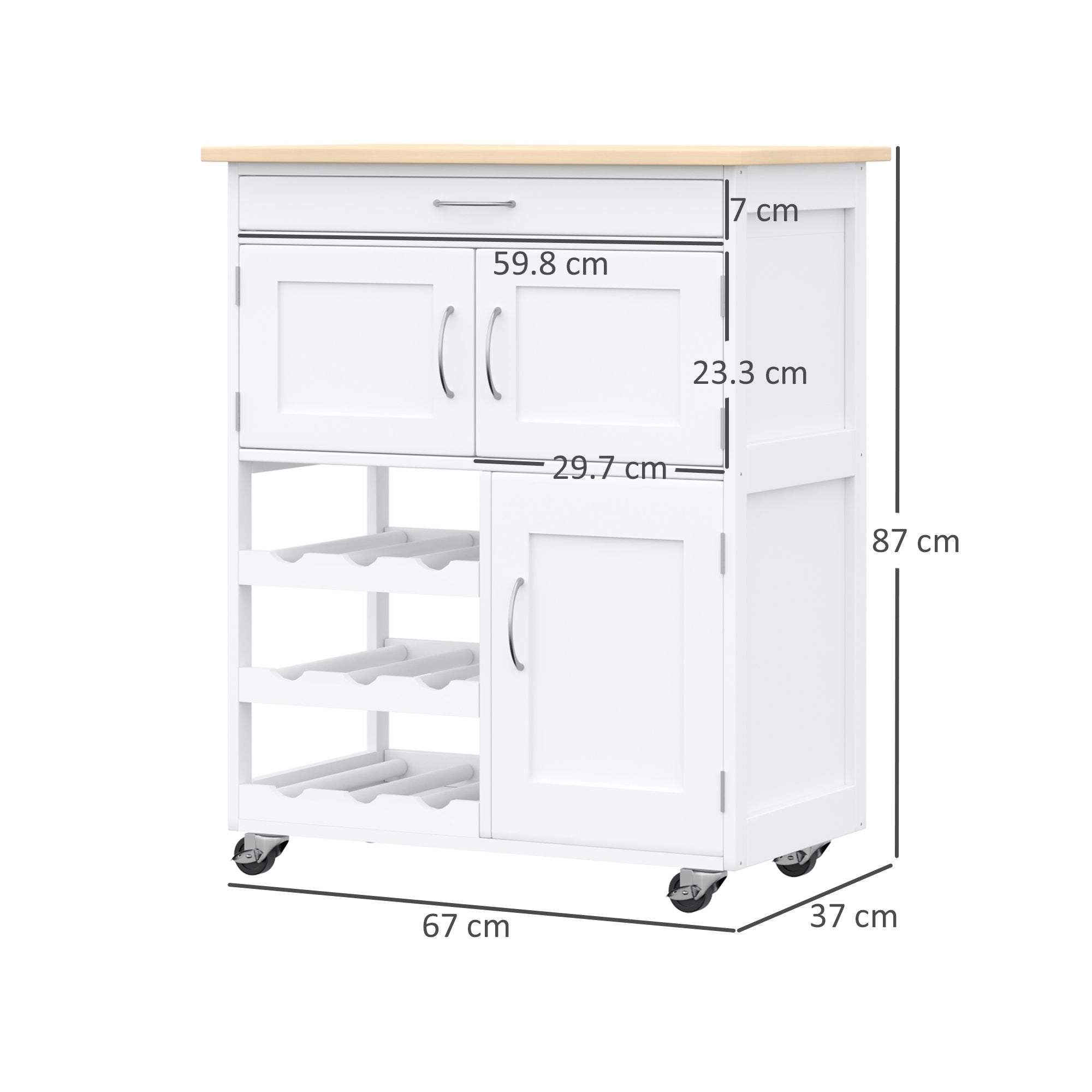 Cart Wine Kitchen Cart Wood Kitchen With Bottle holder 1 drawer and 3 Antine, 67x37x87cm - Borgè