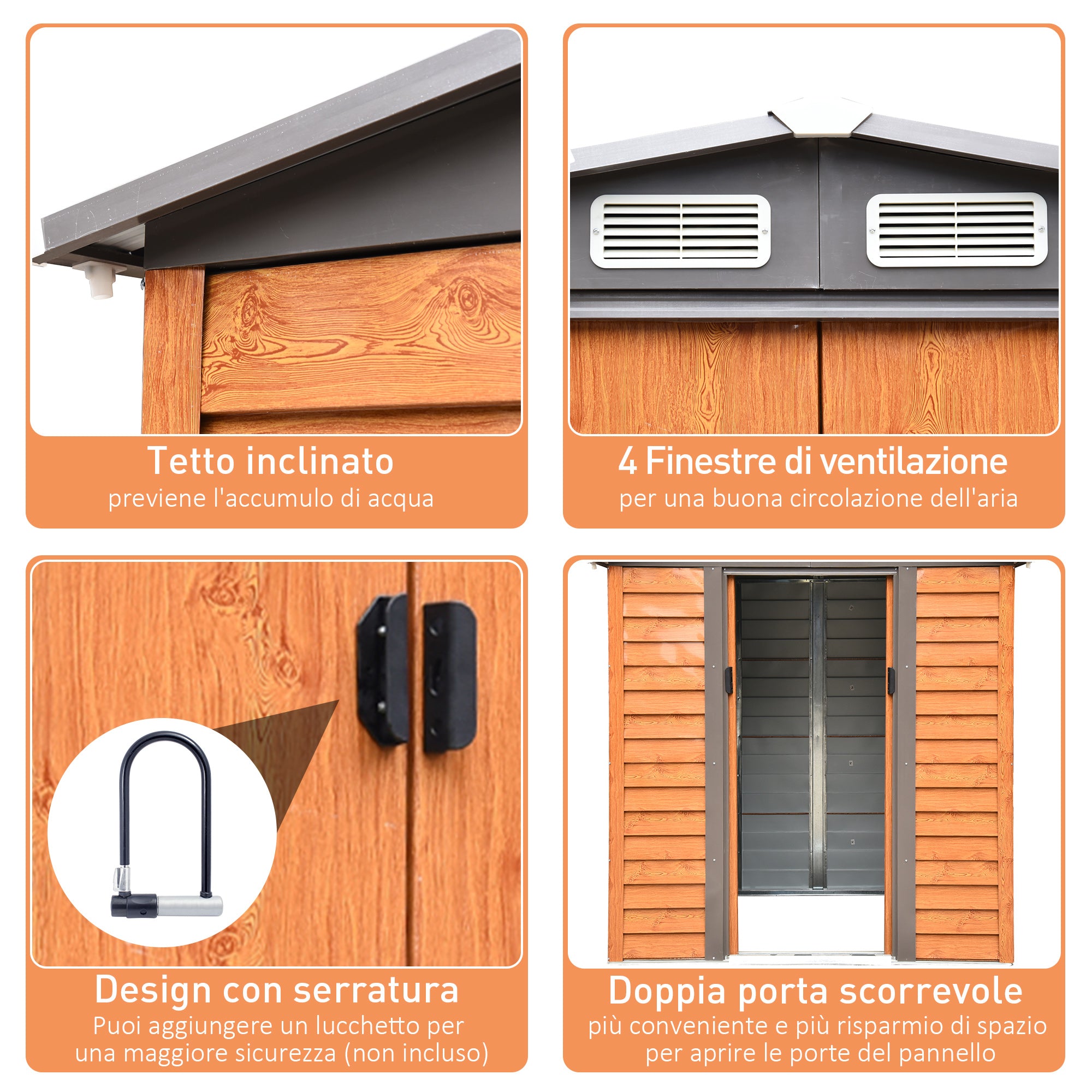 Steel and PP Garden Shed with Air Vents, 197x163x178-200 cm, Brown - Borge' Group Limited