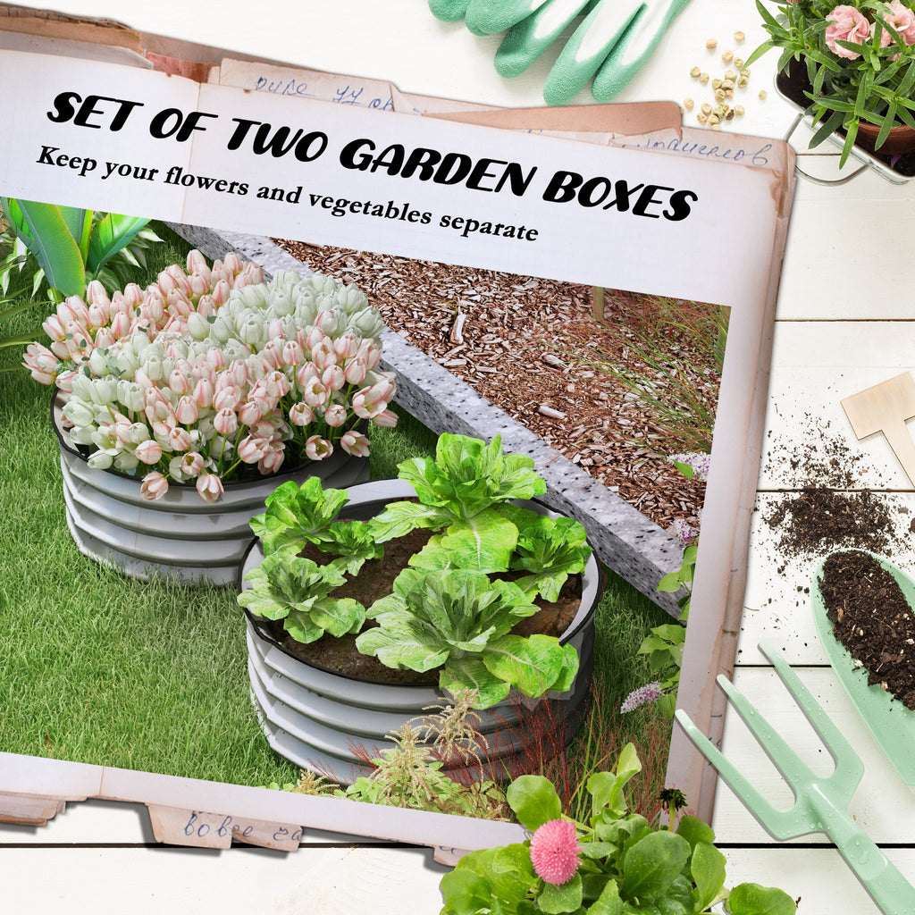 Outsunny set of 2 beds for raised steel raised vegetable garden with open background, Ã˜60x30cm, silver - Borgè