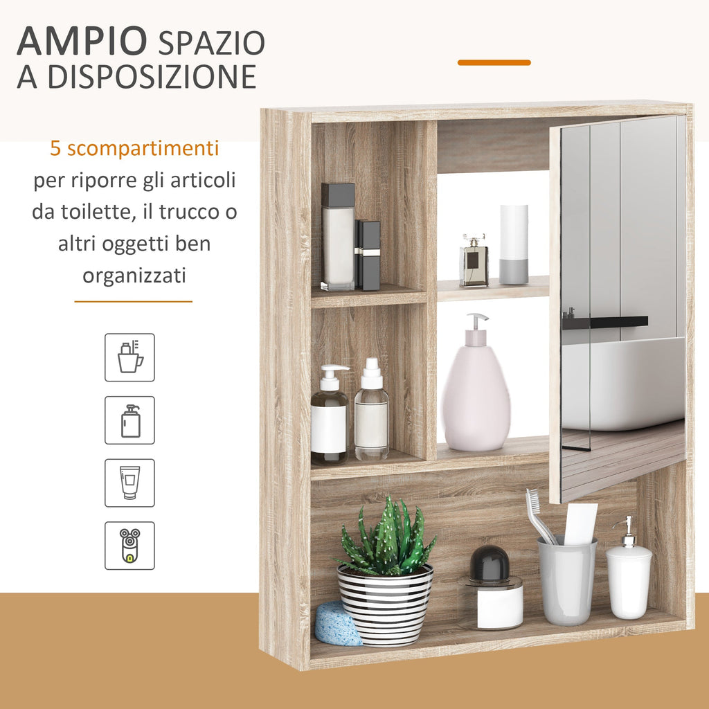 kleankin mirror cabinet for bathroom with adjustable shelf oak wall mounting - Borgè