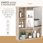 kleankin mirror cabinet for bathroom with adjustable shelf oak wall mounting - Borgè