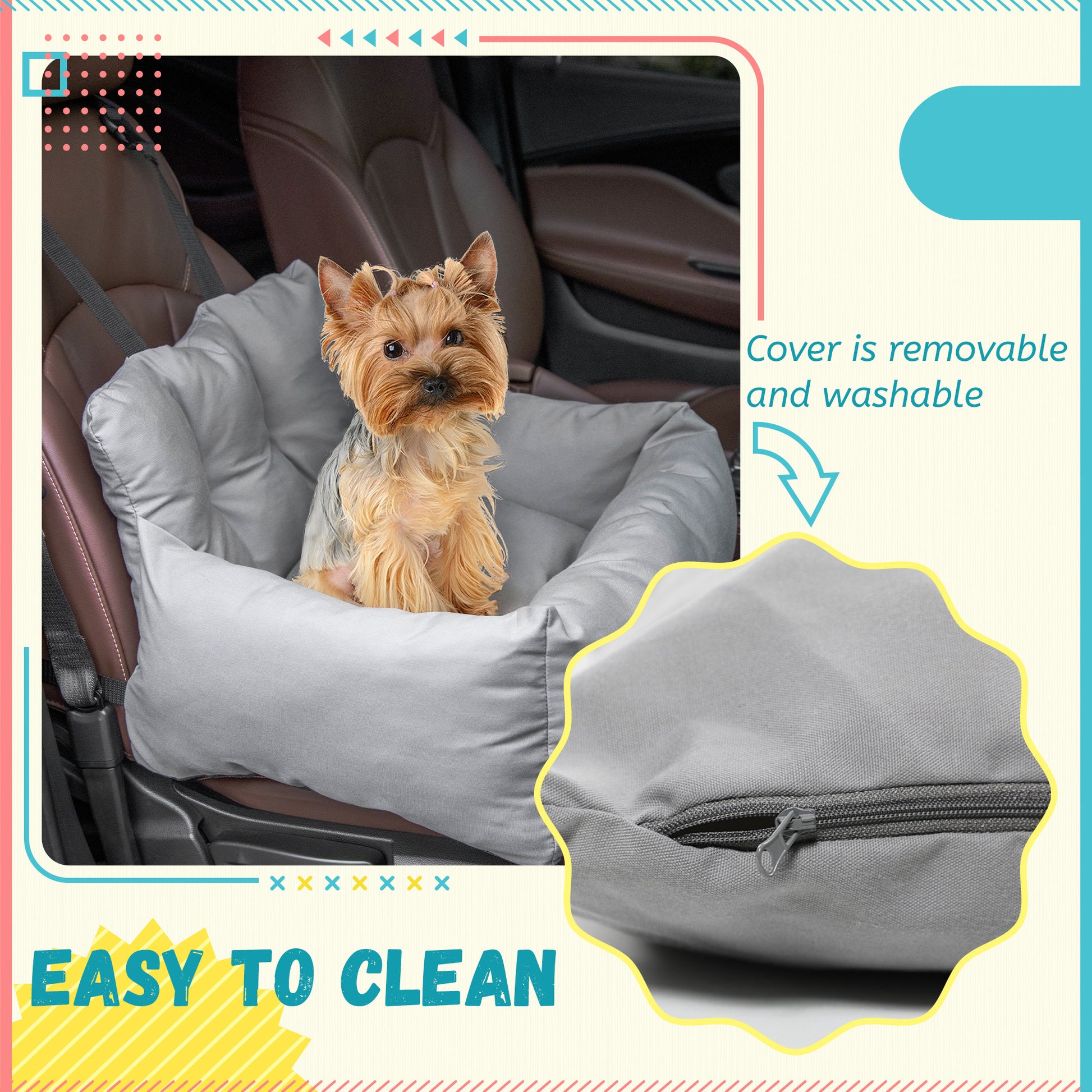 Pawhut car seat for small dogs that can be removable and washable with safety straps, dark gray - Borgè