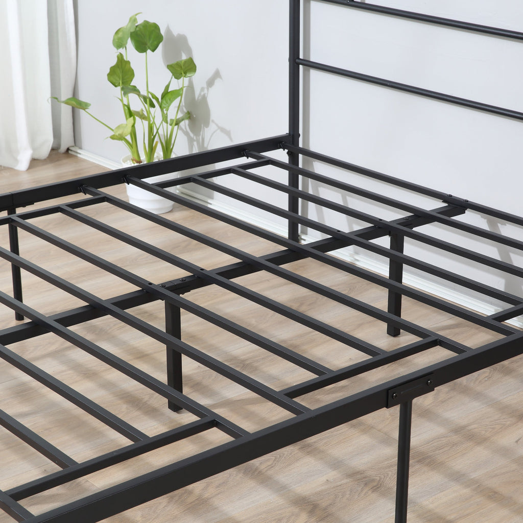 Black Double Bed in Metal/Steel | 160x200cm with Slats, headboard and footboard - Borgè