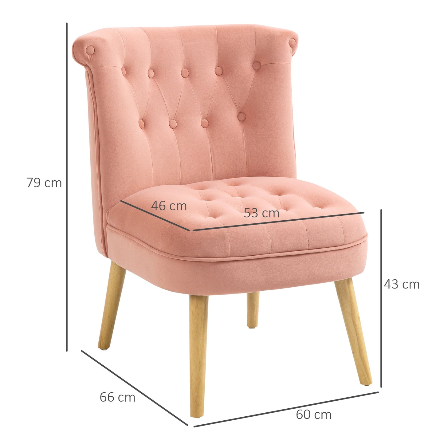 Modern chair for living room and dining room with padded seat and velvety fabric, 60x66x79 cm, pink - Borgè