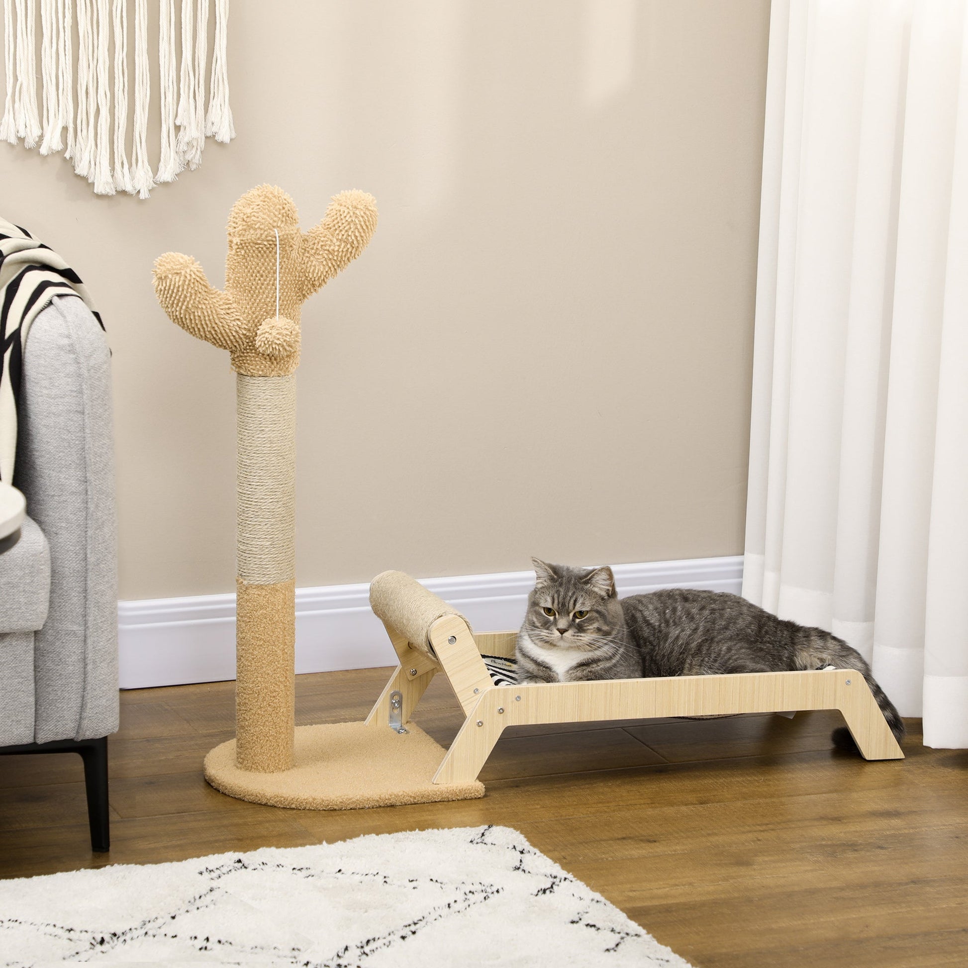 Cat Tree with Scratch Pole for cats in the shape of cactus design 2 in 1 for interiors, 88.5x31.5x76.5 cm - Borgè