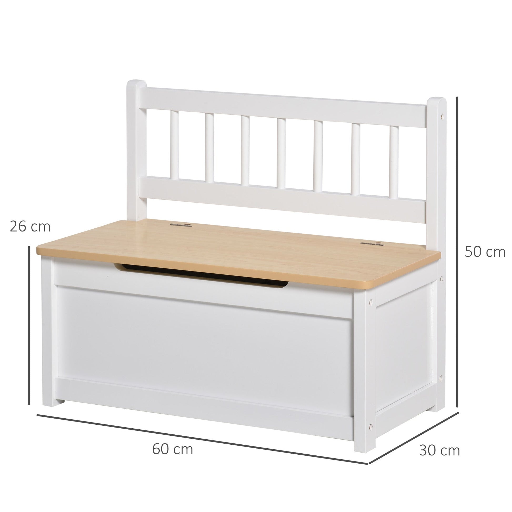 Store Bench for children 2 in 1 wood with safe closure, 60x30x50cm white and natural wood - Borgè