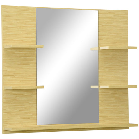 Kleankin rectangular wall mirror for bathroom with 5 shelves, in mdf and glass, 80x12.5x70cm