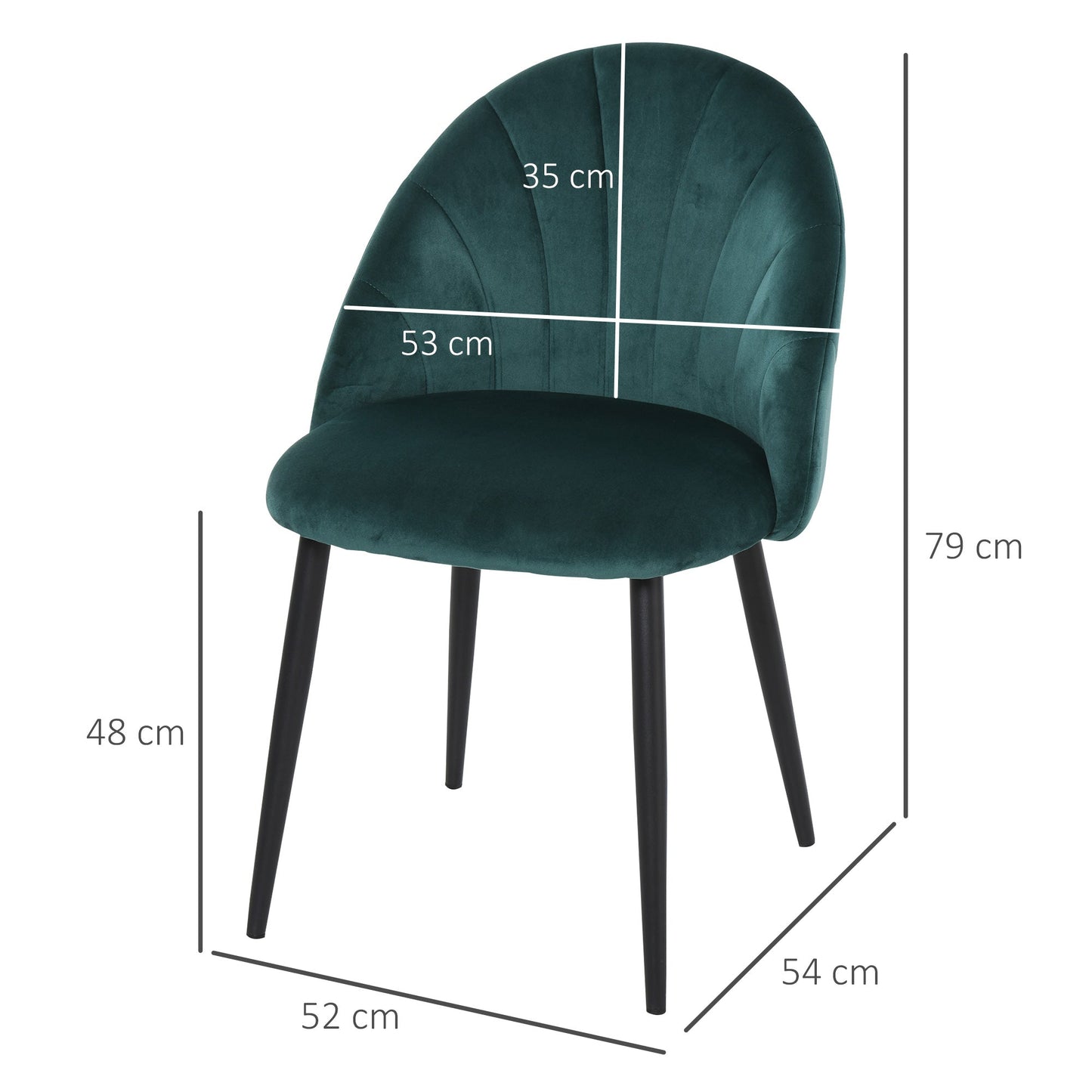 Set 2 Padded dining room chairs with Nordic and ergonomic design, kitchen chairs and living room in metal and green velvet, 52x54x79 cm - Borgè