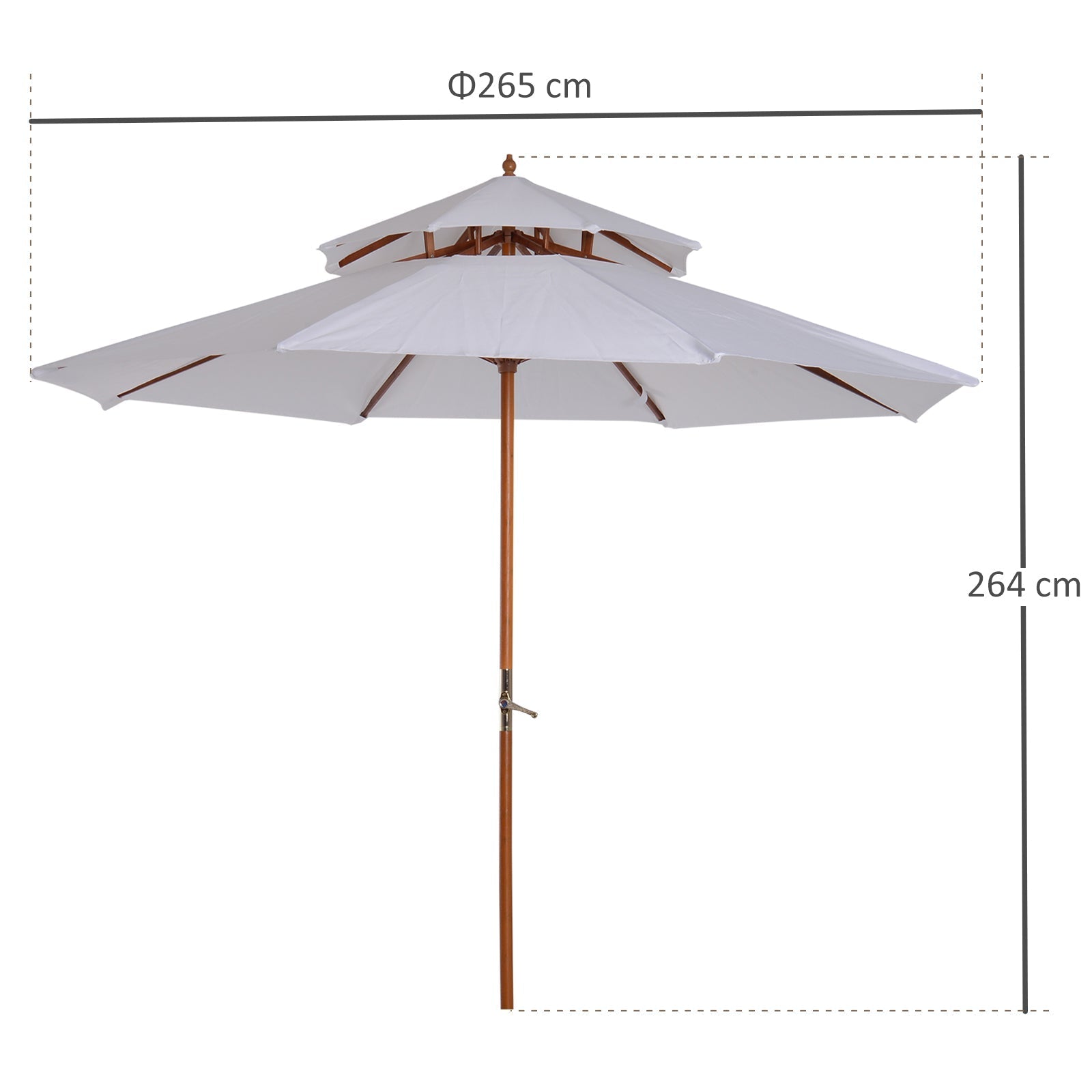 Outsunny garden umbrella wooden terrace with double waterproof roof, cream, φ2.7 × 2.6m - Borgè