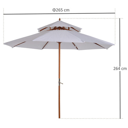 Outsunny garden umbrella wooden terrace with double waterproof roof, cream, φ2.7 × 2.6m - Borgè