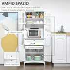 Mobile pantry with 2 cabinets, adjustable shelves and support surfaces, in MDF, 68.6x40x164 cm, white - Borgè