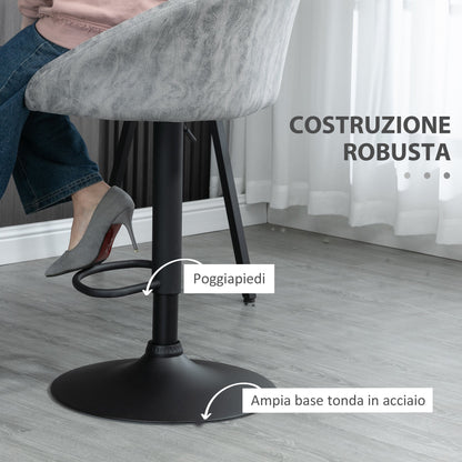 Set 2 bar stools with adjustable height, PU leather and back cover, light Grey - Borgè