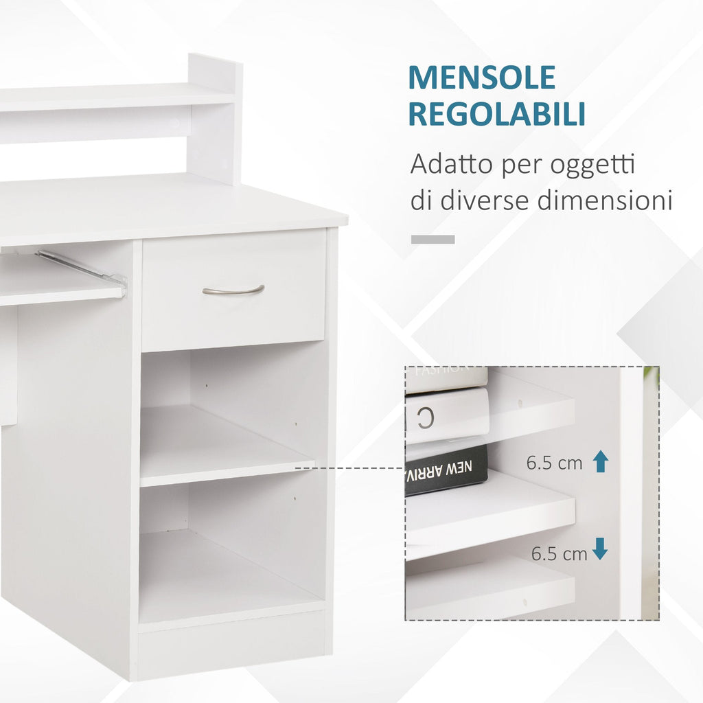 compact desk for white wooden computers with removable keyboard shelf and shelves 104 x 48 x 95.5cm - Borgè