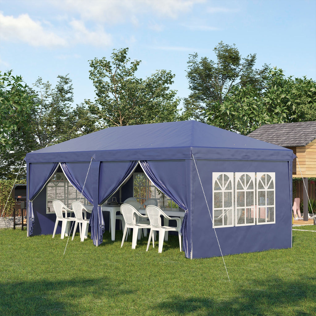 Gazebo 6x3 m Folding Garden, Steel and Polyester with 6 Side Panels, Blue - Borge' Group Limited