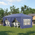 Gazebo 6x3 m Folding Garden, Steel and Polyester with 6 Side Panels, Blue - Borge' Group Limited