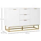 Buffet sideboard with 3 drawers and 2 white doors with golden metal legs - Borgè