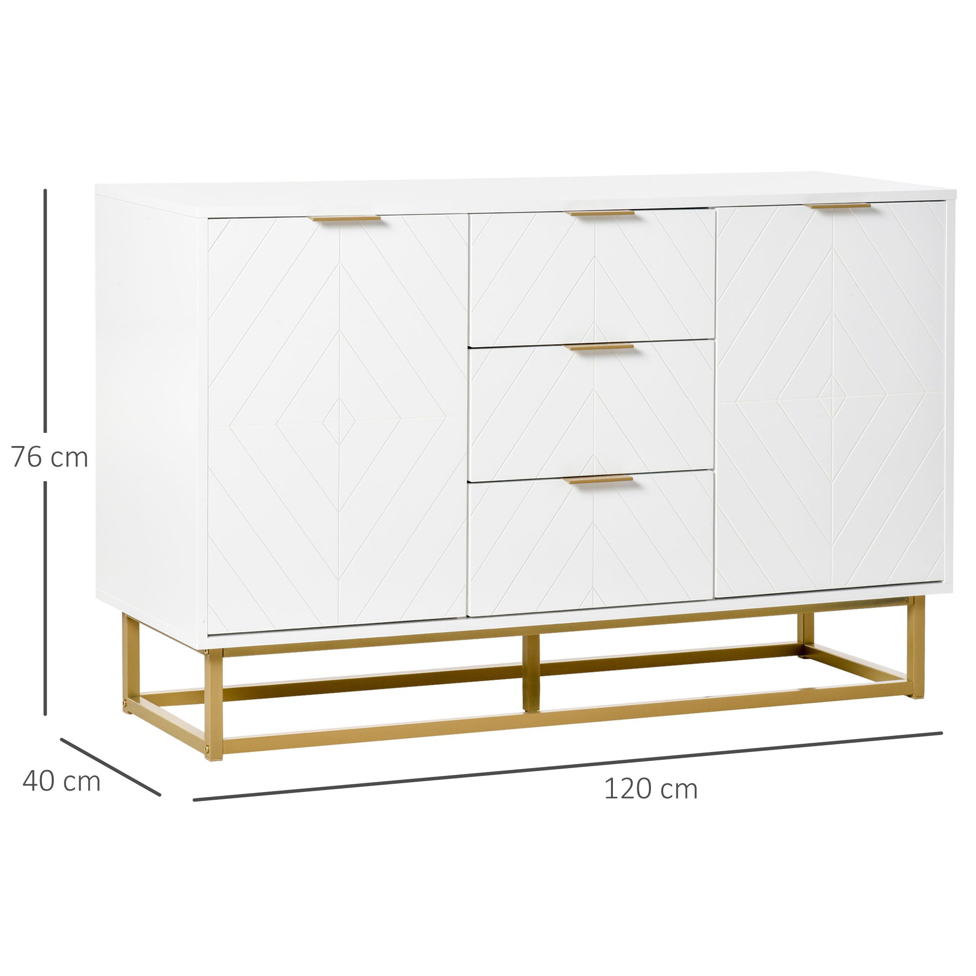 Buffet sideboard with 3 drawers and 2 white doors with golden metal legs - Borgè