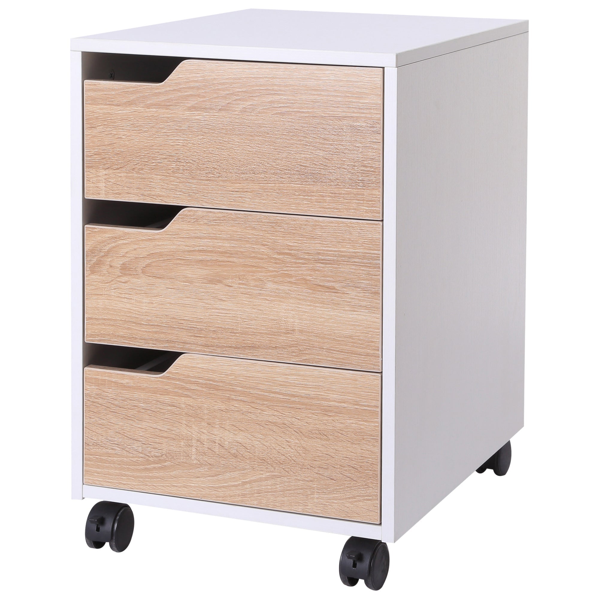 MDF chest of drawers with 3 drawers and wheels for office or white and wood study, 40x50x57.5cm - Borgè