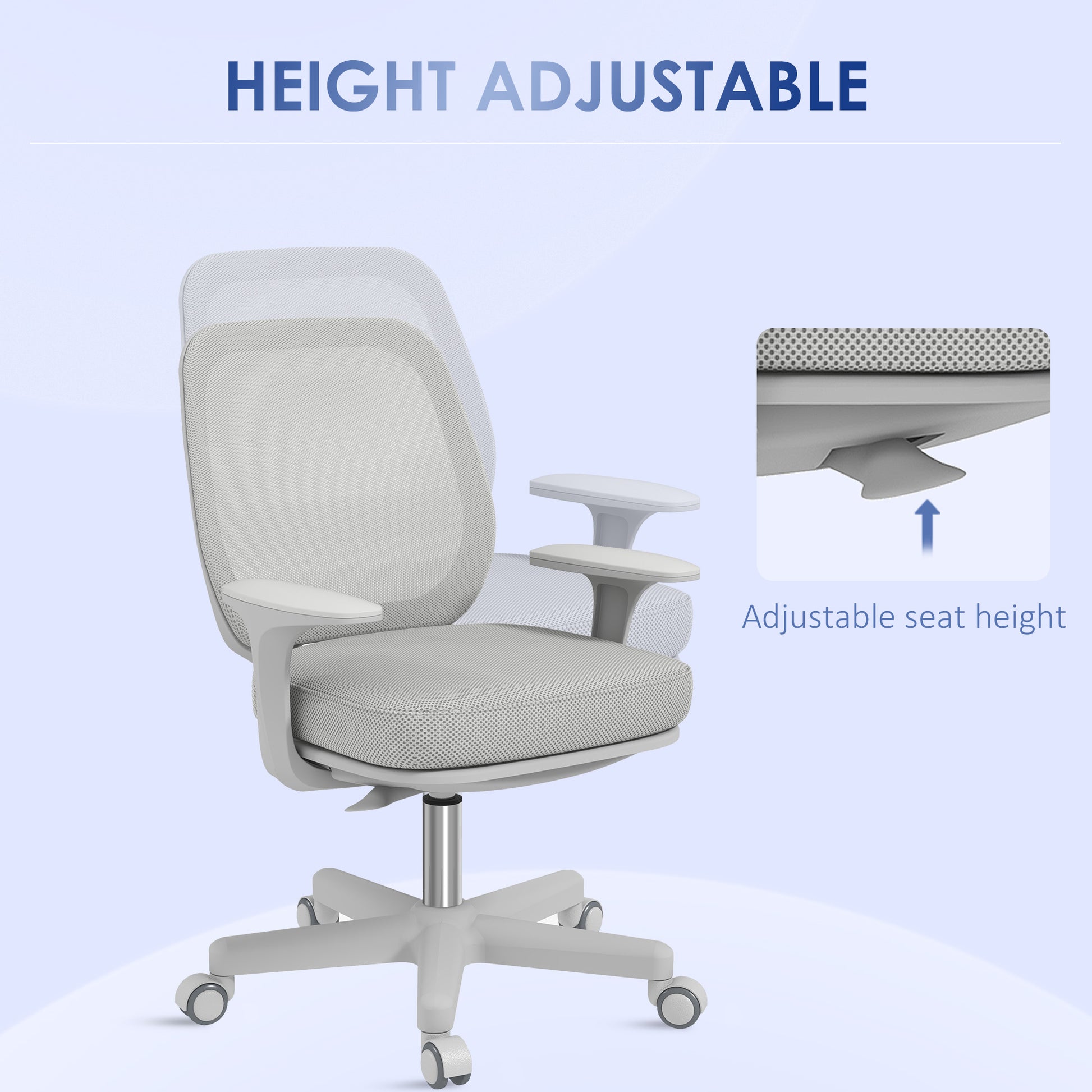 Ergonomic office chair and reclining at adjustable height with 5 wheels, 55x48x82.5-94.5 cm, gray - Borgè