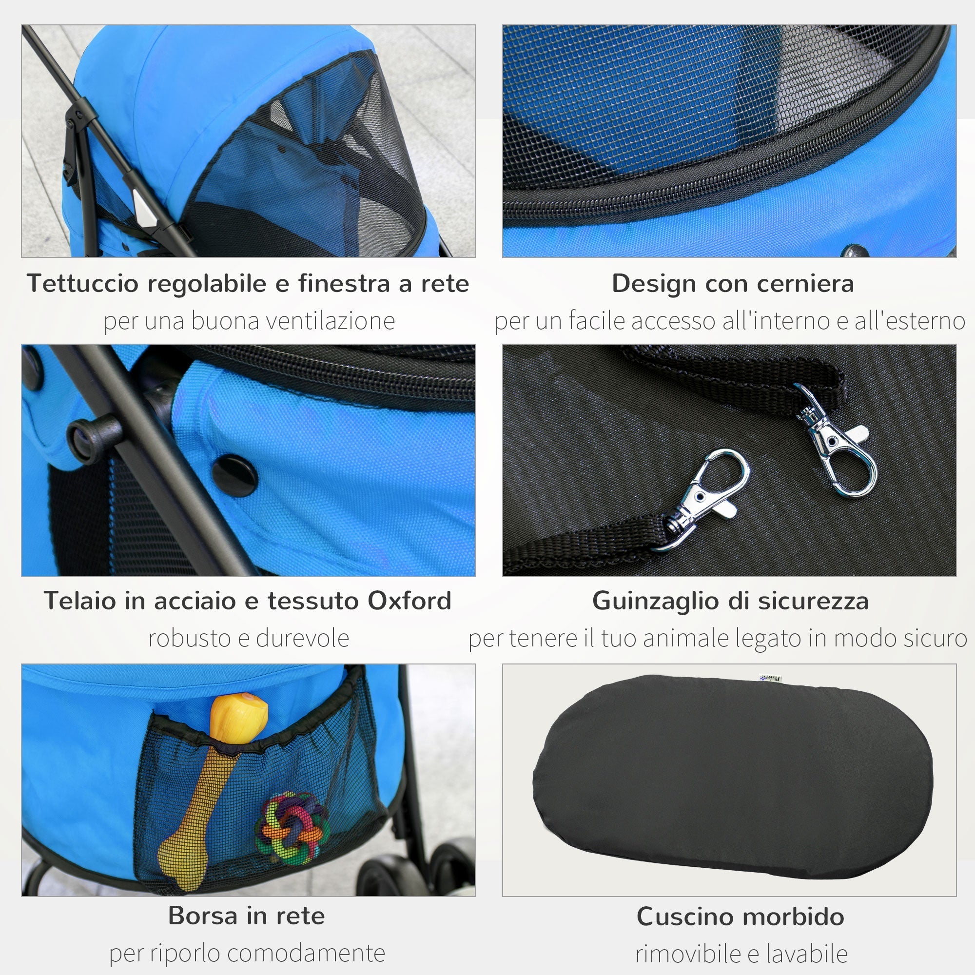 Foldable Dog Stroller with Adjustable Canopy and Swivel Wheels, 82x47x97cm, Blue - Borge' Group Limited