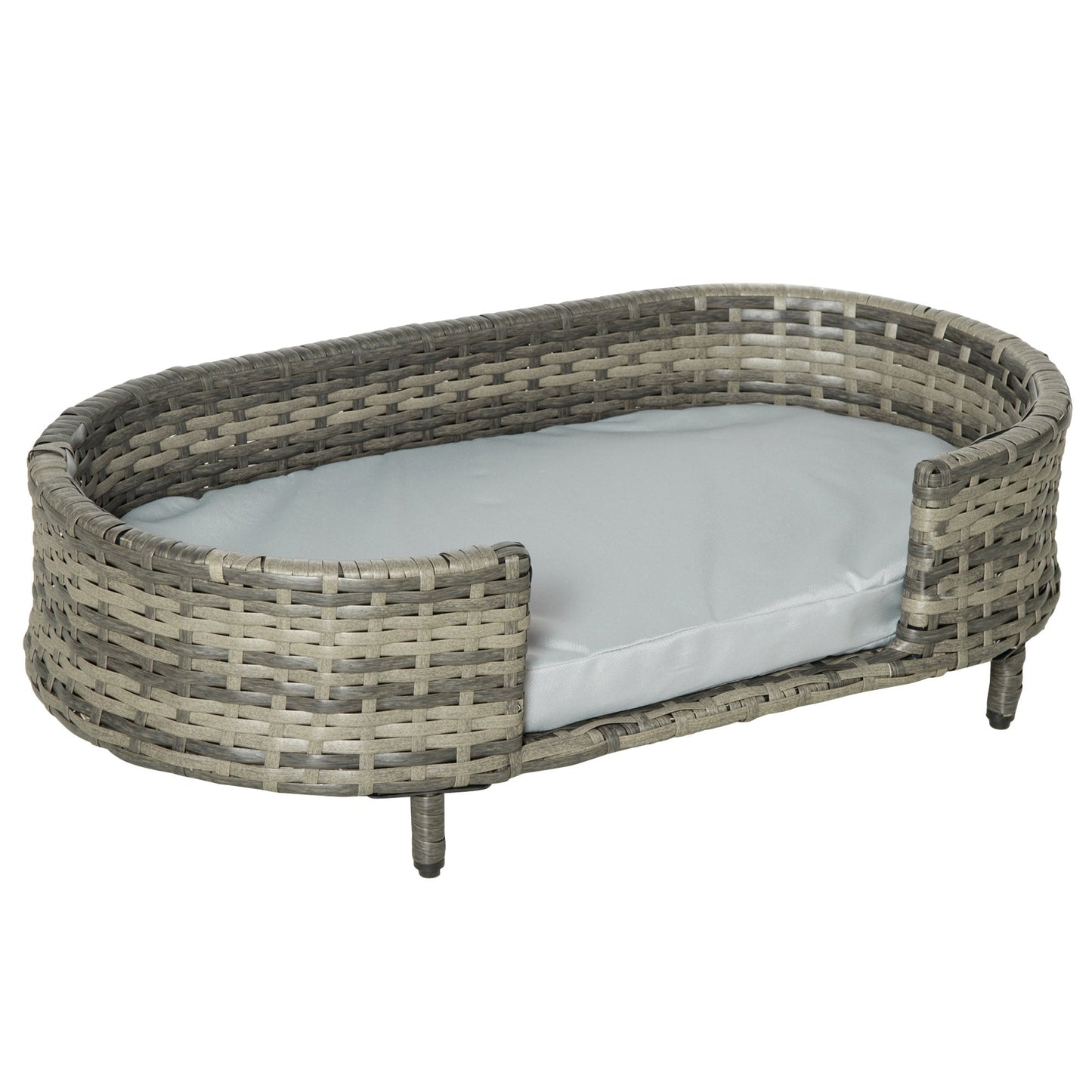 Pawhut Small and medium -sized dog sofa, raised rattan sofa with cushion waterproof foam, 74x42x21cm, brown and Grey - Borgè