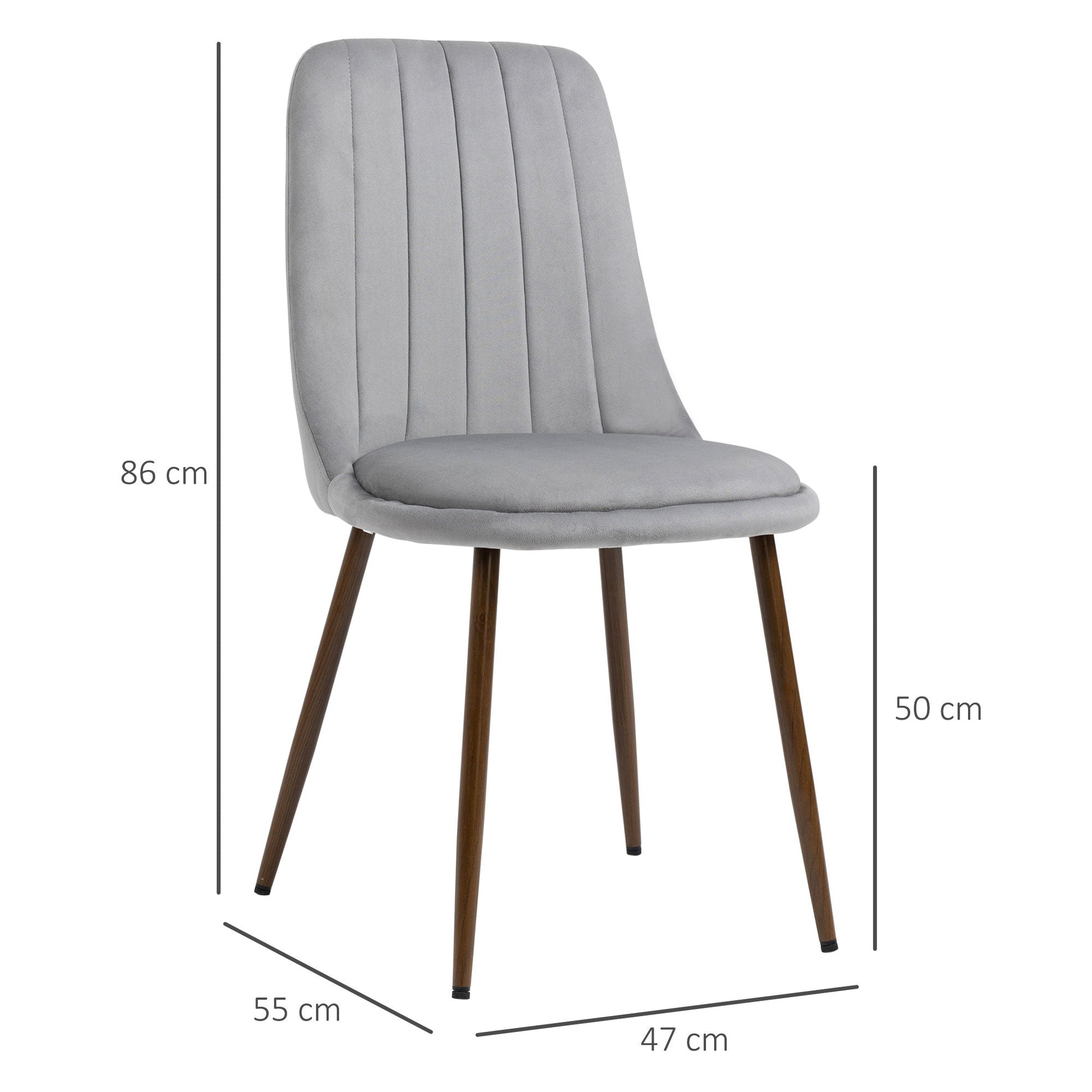 Padded Kitchen dining Chairs, 4 -piece Set of Polyester and Steel, 47x55x86 cm, Grey - Borgè