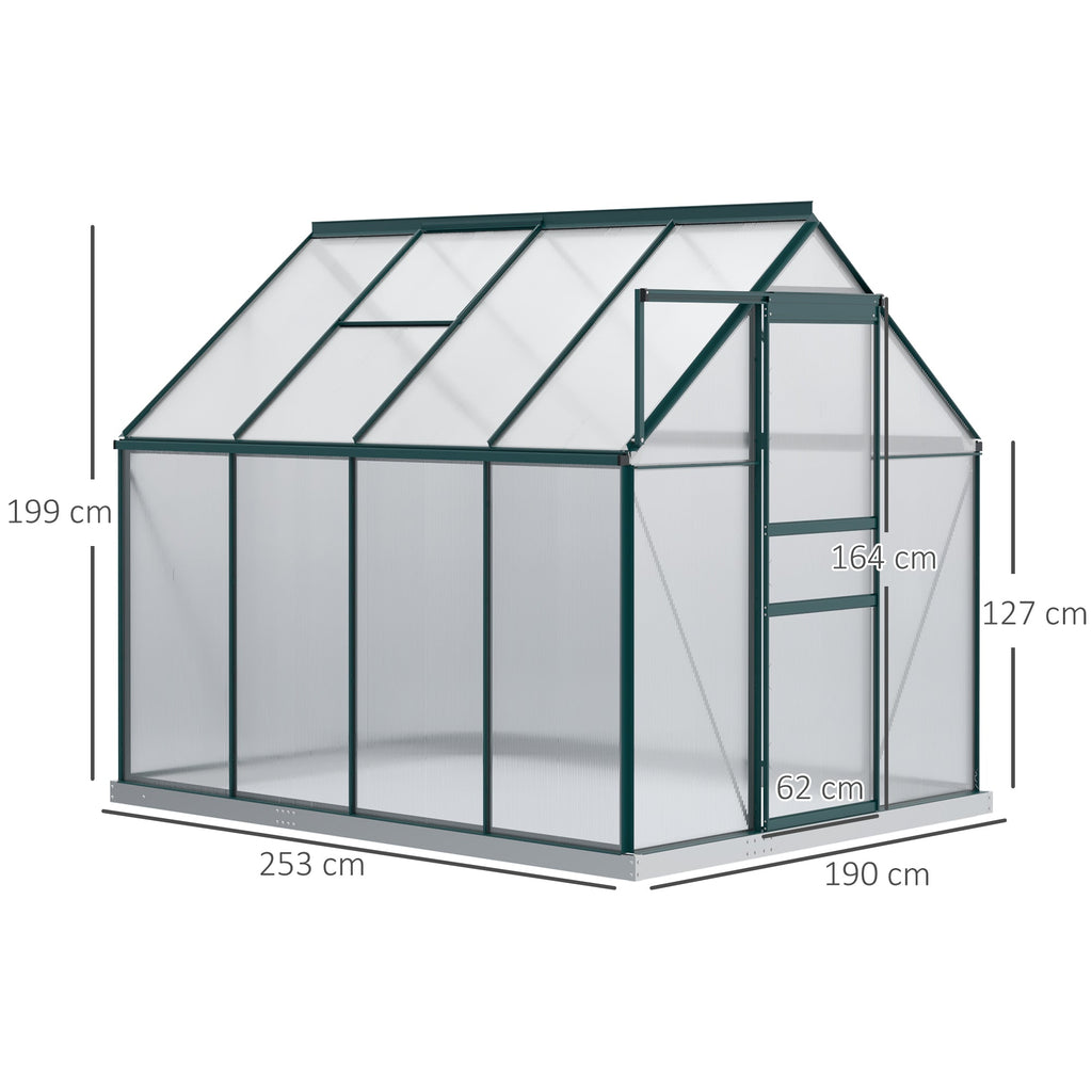 Garden Greenhouse in Polycarbonate, Metal and Aluminum, Anti-UV and Windproof, 190x253x199cm, Green - Borge' Group Limited