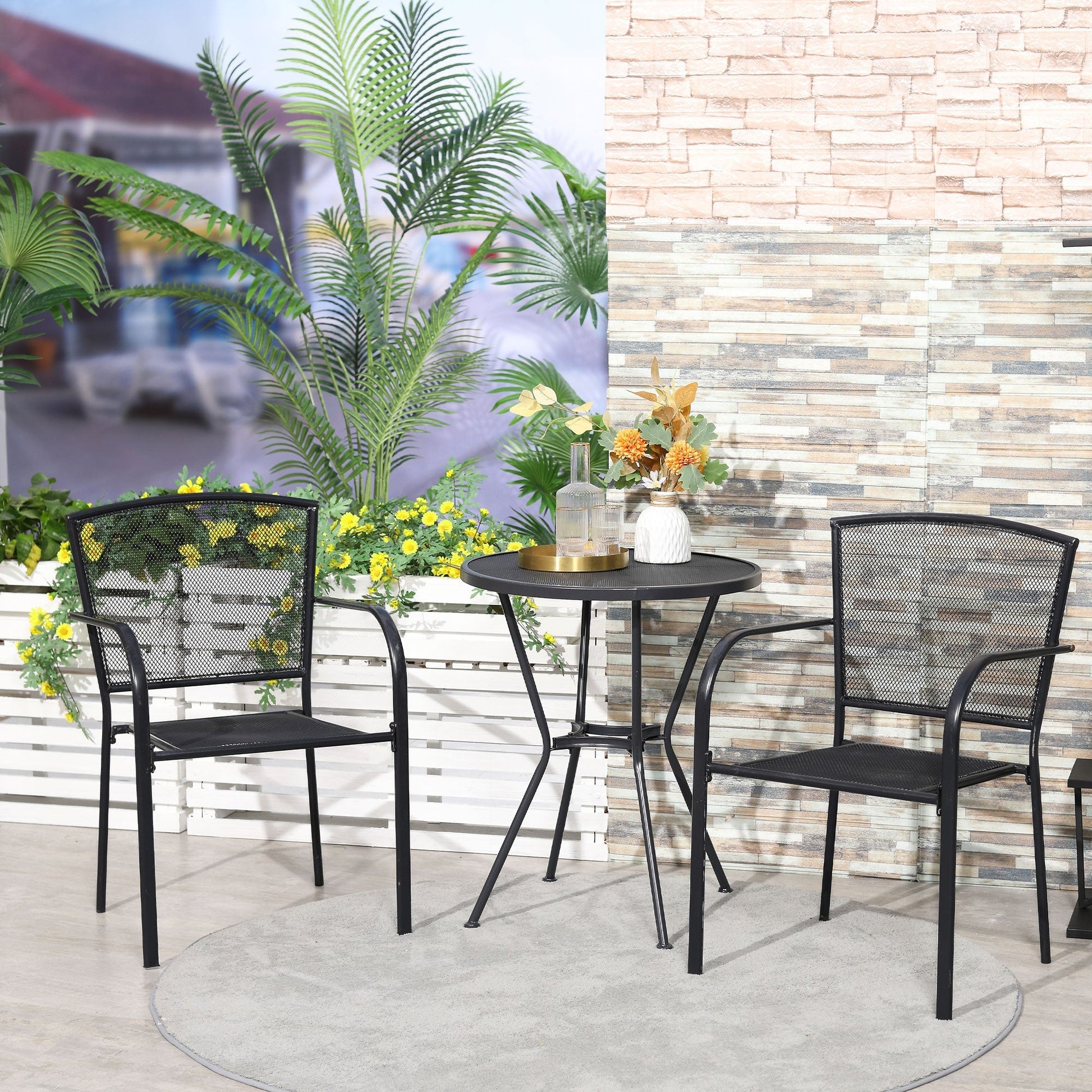 Outsunny set 2 metal garden chairs, for courtyard, patio and terrace, black - Borgè